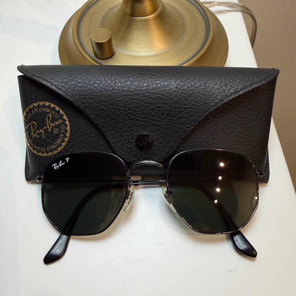 Ray-Ban HEXAGONAL FLAT LENSES Black Sunglasses with Case NEW RB3548N
